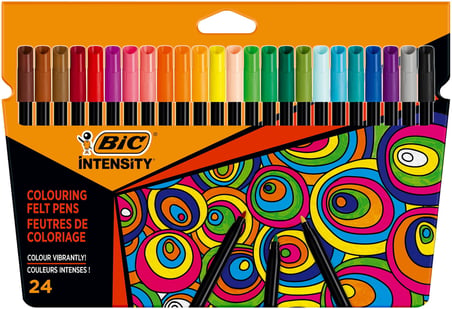 BIC Intensity Keçeli kalemler, yetişkinler ve gençler için, 24 yıkanabilir renk, sağlam uçlu