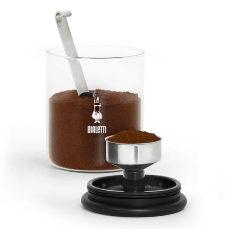 Bialetti - Kahve Saklama Kavanozu - 250gr - Paslanmaz Ölçü Kaşığı - Cam Kavanoz