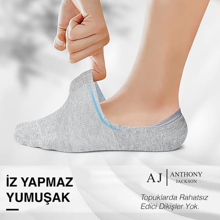 Anthony Jackson 10 Çift Kutulu BAMBU Premium Bay-Bayan Dikişsiz Görünmez Kaymaz Slikonlu Babet