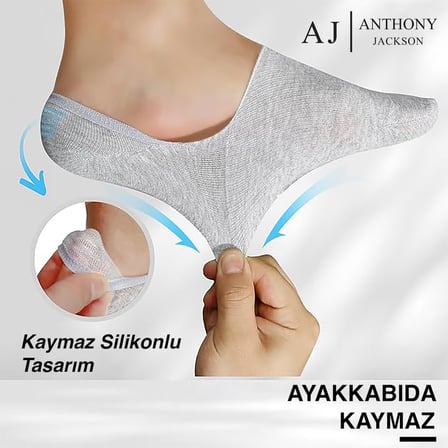 Anthony Jackson 10 Çift Kutulu BAMBU Premium Bay-Bayan Dikişsiz Görünmez Kaymaz Slikonlu Babet