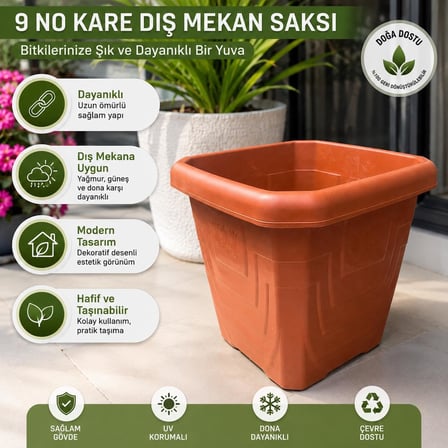 Kare Dış Mekan Saksısı 43x43x40 cm | Büyük Boy Plastik Bahçe Saksısı