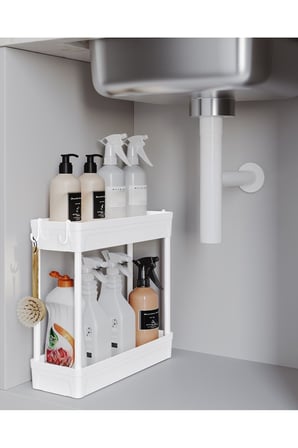 ATA HOME Rafata Çok Amaçlı 2 Katlı Evye Altı Düzenleyicisi Askılı Banyo Düzenleyici Dolap İçi