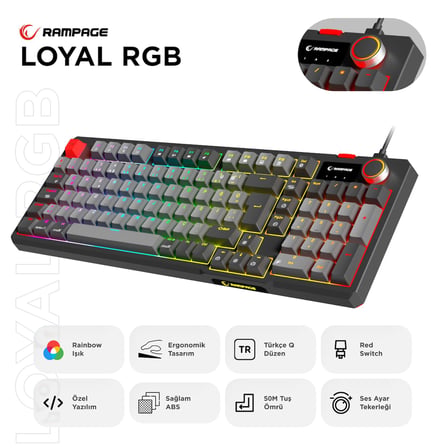 Rampage LOYAL USB Hot Swap RGB Red Switch Mekanik Gaming Oyuncu Klavye