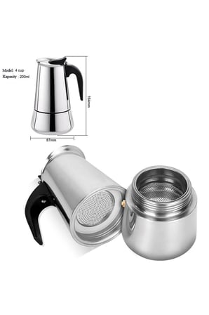 Çelik Ocak Üstü 4 Cup Fincan 200 ml Moka Pot Espresso cin285-4
