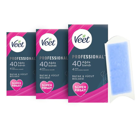 Veet Professional Hassas Ciltler İçin Ağda Bandı, Bacak & Vücut Bölgesi, 120 Adet, Ağda Bandı