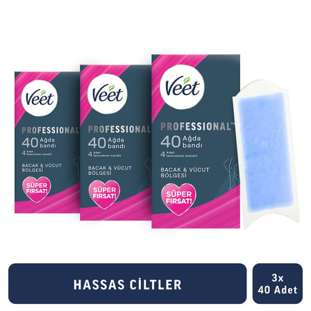 Veet Professional Hassas Ciltler İçin Ağda Bandı, Bacak & Vücut Bölgesi, 120 Adet, Ağda Bandı