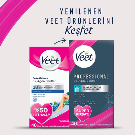 Veet Professional Hassas Ciltler İçin Ağda Bandı, Bacak & Vücut Bölgesi, 120 Adet, Ağda Bandı