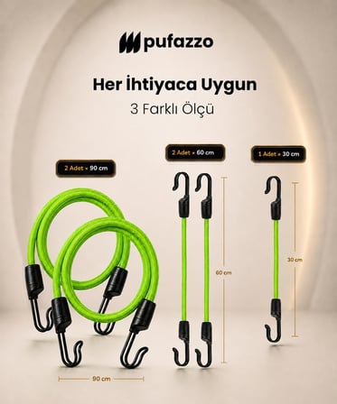 Pufazzo Kancalı Bagaj Gergi Lastiği 5'li Ekonomik Paket (Yeşil)