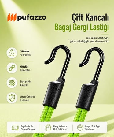 Pufazzo Kancalı Bagaj Gergi Lastiği 5'li Ekonomik Paket (Yeşil)
