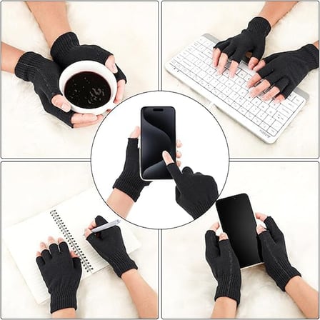 AEE® 2 Çift Yarım Parmak Eldiven – Örme Siyah Unisex Eldiven