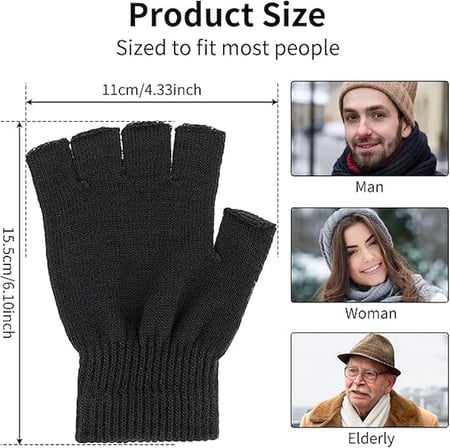 AEE® 2 Çift Yarım Parmak Eldiven – Örme Siyah Unisex Eldiven
