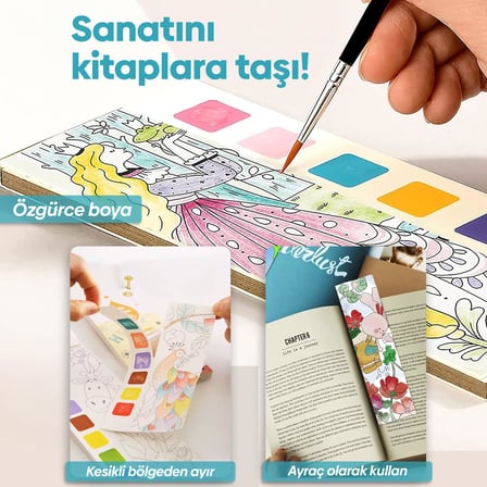 Animokids Renk Paletli Sulu Boya Kitabı + Fırça, 12 Sayfa Boyama Kitabı, Aktivite Boyama Seti