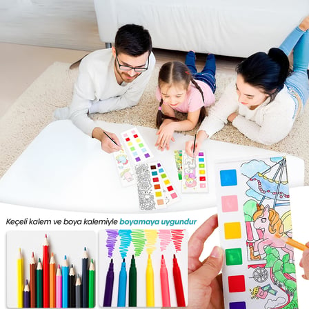 Animokids Renk Paletli Sulu Boya Kitabı + Fırça, 12 Sayfa Boyama Kitabı, Aktivite Boyama Seti