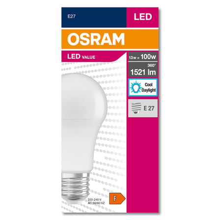 Osram 4052899971042 Led Cla 100 13 W 1521 Lümen 6500 Kelvin Beyaz Işık E27 Duy Ampul, 12x6x6 Cm