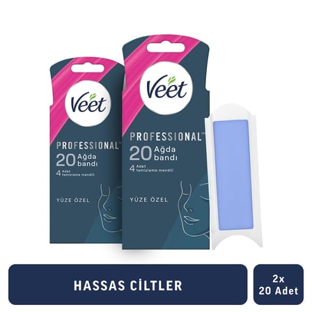 Veet Professional Hassas Ciltler İçin Yüz Ağda Bandı, 40'lı (20 x 2), Ağda Bandı