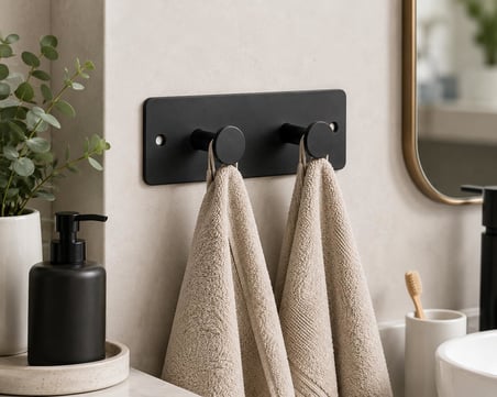 Orret Home Tekli Yapışkanlı Metal Siyah Askı, Delmeden Duvara Monte Havlu Askısı, Çanta Askısı