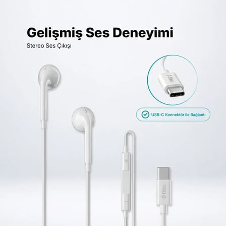 Ttec Rio Fit Style USB-C Stereo Mikrofonlu Kulakiçi Kablolu Kulaklık Beyaz 2KMM20B