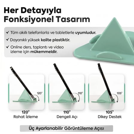 Telefon Tablet Tutucu – Piramit Tasarım 3 Açılı Masaüstü Stand, iPhone ve Android Uyumlu, Ofis