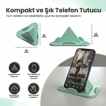 Telefon Tablet Tutucu – Piramit Tasarım 3 Açılı Masaüstü Stand, iPhone ve Android Uyumlu, Ofis