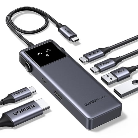 UGREEN Uno USB C Hub 5 Gbps, 4K@60Hz HDMI, LED Ekran, 2USB A ve 2USB C, PD 100W, iPhone 15
