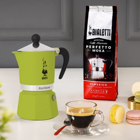 Bialetti - Rainbow: 3 Cups Ocak Üstü Espresso Pişirici - 130ml - Yeşil Renk - Alüminyum Gövde