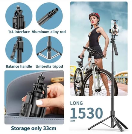 Coverzone Profesyonel Tripod Ve Selfie Çubuğu L16 Bluetooth Uzaktan Kumandalı 153 cm Cep Telefonu
