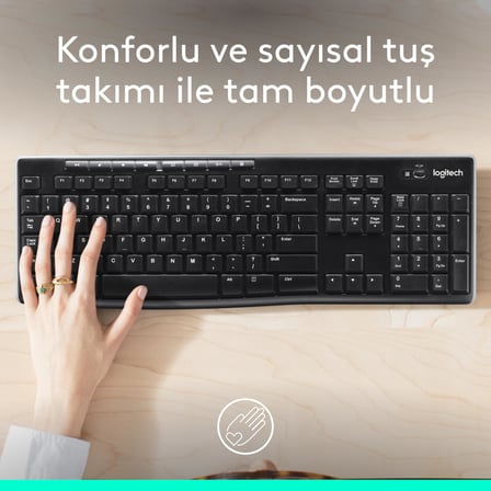Logitech K270 Kablosuz Klavye, Tuş Takımı, Sıvı Dökülmesine Dayanıklı, 10 m Kullanım Mesafesi
