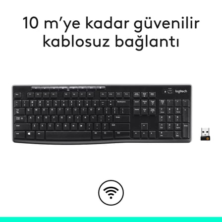 Logitech K270 Kablosuz Klavye, Tuş Takımı, Sıvı Dökülmesine Dayanıklı, 10 m Kullanım Mesafesi