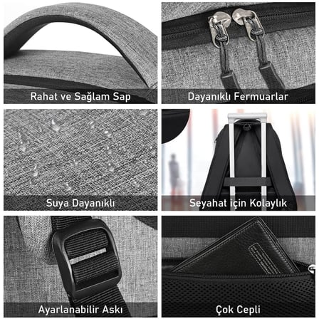 Haegs Laptop Sırt Çantası, Multi Cepli İş Seyahat Çantası, Dizüstü Bilgisayar Sırt Çantası - Gri