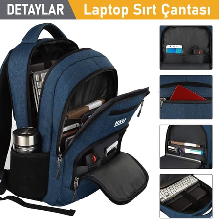 Haegs Laptop Sırt Çantası, Multi Cepli İş Seyahat Çantası - Koyu Mavi