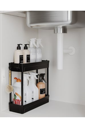 ATA HOME Rafata Çok Amaçlı 2 Katlı Evye Altı Düzenleyicisi Askılı Banyo Düzenleyici Kaydırmaz
