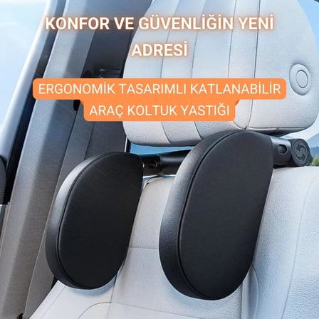 Coofbe Katlanabilir Ayarlanabilir Suni Deri Araç Yastığı Oto Seyahat Yastığı Araç Boyunluk Oto