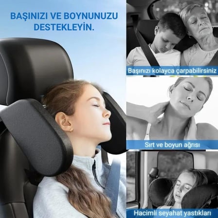 Coofbe Katlanabilir Ayarlanabilir Suni Deri Araç Yastığı Oto Seyahat Yastığı Araç Boyunluk Oto
