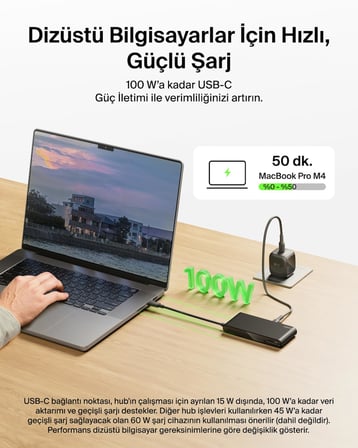 Belkin Connect 8 Portlu USB-C Hub, 4K@60Hz’e kadar çözünürlükleri destekleyen ekran uyumu - Siyah