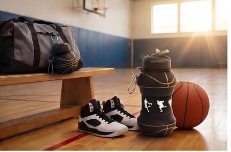 Vios Store Futbol, Basketbol ve Tenis Topu Şeklinde Katlanabilir Matara, 0.5L Silikon Spor Su Şişesi
