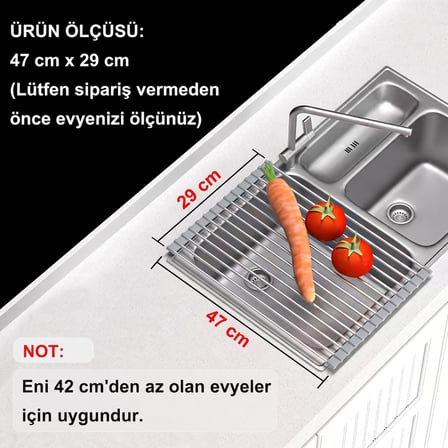 MallArt® Katlanabilir Evye Üstü Bulaşık Kurutmalık Süzgeç 47x29 cm