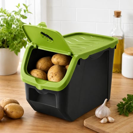 Orret Home 12 Litre Patates Soğan Saklama Kabı Hava Alabilir Kapaklı Sebze Saklama Kutusu Kilitli