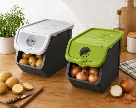 Orret Home 12 Litre Patates Soğan Saklama Kabı Hava Alabilir Kapaklı Sebze Saklama Kutusu Kilitli
