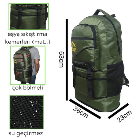 Montana 55+10 Litre Körüklü Su Geçirmez Çok Gözlü Okul-Kampçı-Seyahat-Dağcı-Outdoor Sırt Çantası