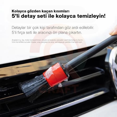 QCraft 5 Parça Araç İçi Temizlik Fırça Seti ve Yeşil Araç Havalandırma Temizleme Fırçası Hediyeli