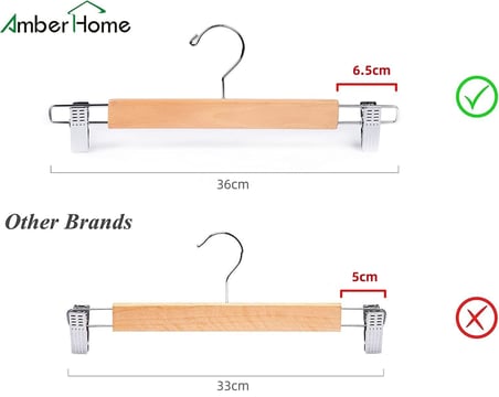 Amber Home 10 Adet 36 Cm Ahşap Elbise Askısı, Pantolon İçin, Doğal