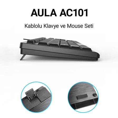 Aula AC101 Kablolu Türkçe Q Klavye ve 1200 DPI Optik Mouse Seti