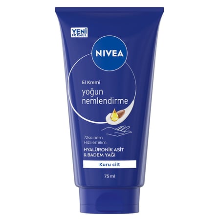 NIVEA Yoğun Nemlendirici El Kremi 72 ml, Hızlı Emilir, Hyaluronik Asit,Badem Yağı, Kuru Ciltler