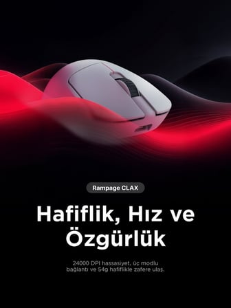 Rampage CLAX 60 Gram Kablosuz Ultra Hafif Şarjlı 3311 Sensor 24000 DPI 3311 Sensor Gaming Oyuncu