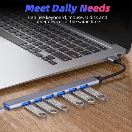 Coverzone Type-C USB 3.0 7 Portlu Hub Otg Çoğaltıcı Pc Telefon Bilgisayar Uyumlu Veri Aktarımı
