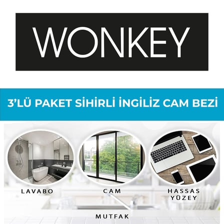 WONKEY - Mikrofiber Cam Bezi, Çok Amaçlı Cam, Toz ve Mutfak Bezi - (3'lü Paket)