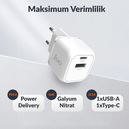 Juo 20w Gan Usb-c Usb-a Şarj Aleti Iphone & Ipad & Android Uyumlu Pd Qc4.0 Type-c Hızlı Şarj Cihazı