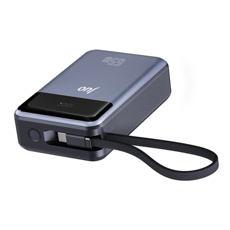 Juo 20000mAh 65W LED Ekranlı USB-A + Type-C Kablolu Taşınabilir Hızlı Şarj Cihazı Powerbank