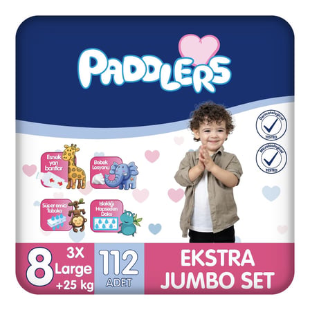 Paddlers Bebek Bezi 8 Numara XXX-Large (25+ Kg) 112 Adet – Ekstra Jumbo Set