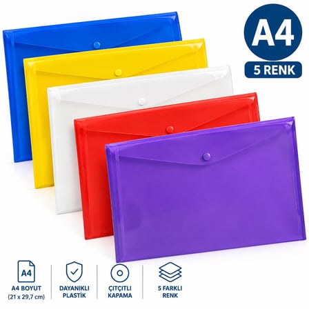 hi7 A4 Çıtçıtlı Zarf Dosya 5 Renk